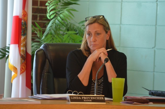 Flagler Beach Mayor Linda Provencher wanted a meeting to further investigate a dubious fire truck buy. Instead, she got a meeting where the commission may finally vote to go ahead with the $600,000 purchase this evening. (© FlaglerLive)