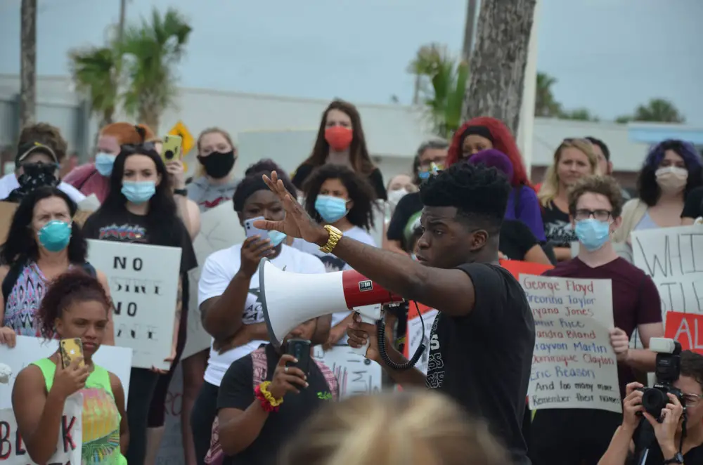 Protests like th Black Lives Matter protest at Veterans Park in Flagler Beach in June 2020 would be criminalized, if a bill in the Florida Legislature becomes law. (© FlaglerLive)