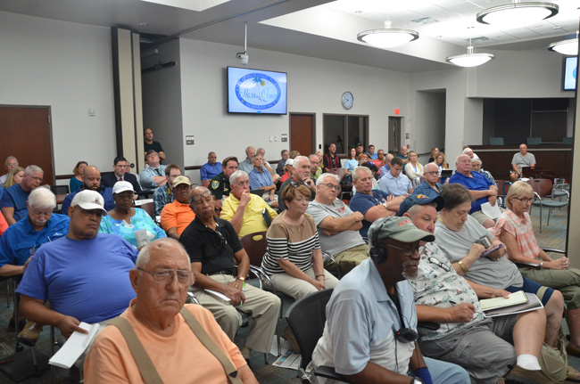 Meetings of the Palm Coast City Council rarely draw a crowd, except on rare occasions when particular issues peak interest, as was the case on Aug. 3, when the council discussed the fate of City Manager Jim Landon. But the council did not open the floor to public input. (c FlaglerLive)