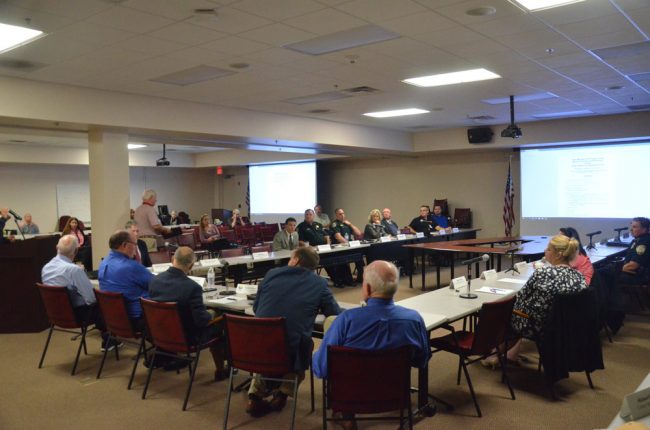 Mostly talk: the Public Safety Coordinating Council in session with the County Commission today. (© FlaglerLive)