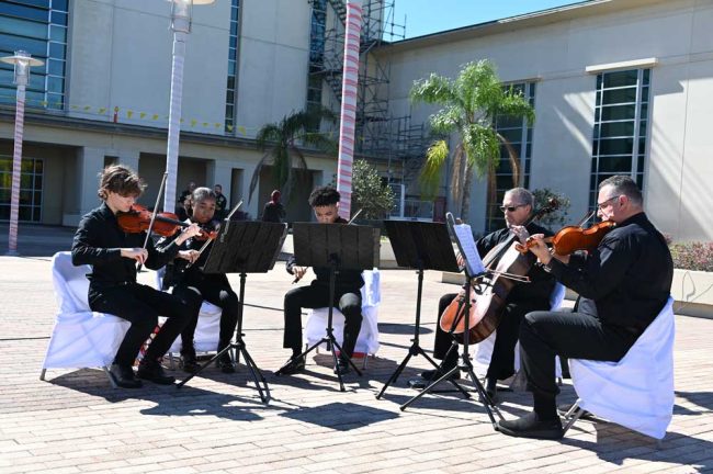 A Flagler Youth Orchestra quintet accompanied the ceremony on the courthouse steps today. (© FlaglerLive)