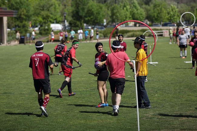 A game of quidditch in California. The once-fictional game has spread to thousands of college and university campuses, and will have its first tourney in Palm Coast this weekend. (John Loo)