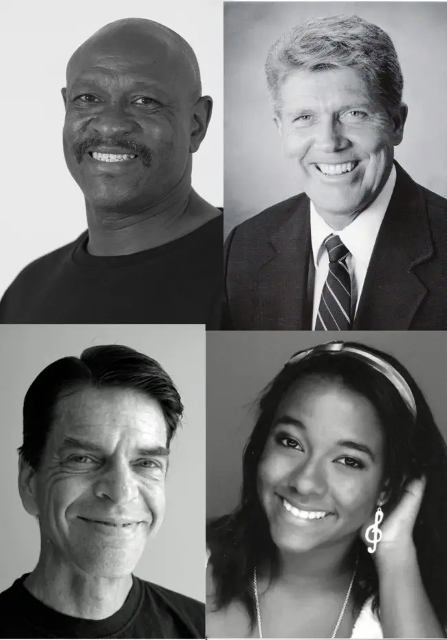 The cast of race: top, Anthony Felton and John Pope, bottom, Jonathan Haglund and Phillipa Rose. Click on the image for larger view.