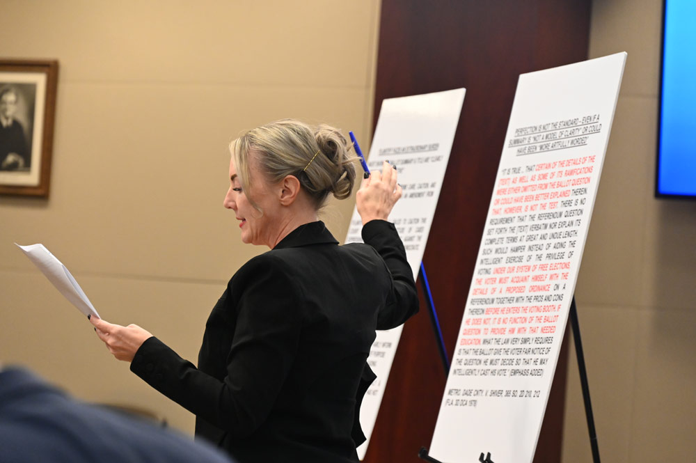 Rachel Crews of GrayRobinson representing Palm Coast before Circuit Judge Chris France in a different case last November. (© FlaglerLive)