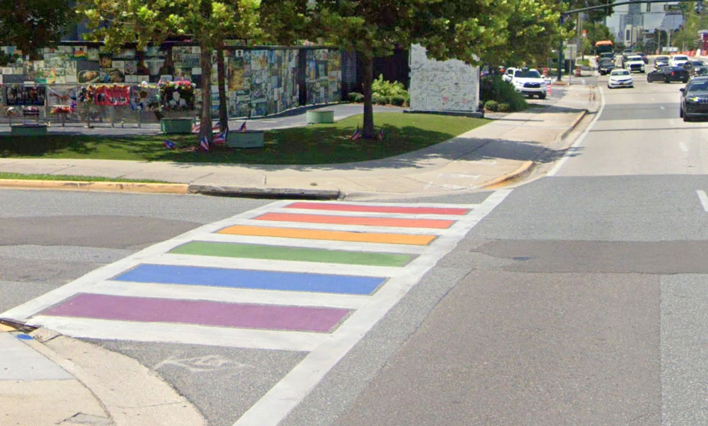 What used to be the rainbow=colored crosswalk near Pulse nightclub at West Esther Street and East Orange Avenue