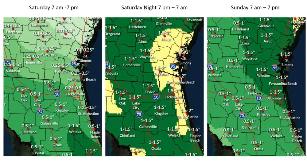 From the National Weather Service in Jacksonville: Rainfall accumulations in 12-hour increments this weekend. 