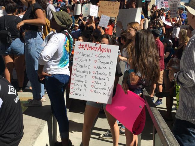 Chants of 'Enough is enough!' reverberated down the street as hundreds of people gathered for a gun-control rally on the steps of the federal courthouse in Ft. Lauderdale, in response to a mass shooting at a Broward County high school on Wednesday. Saturday’s speakers included students and teachers who survived the horrific event at Marjorie Stoneman Douglas High School in Parkland --- the second-deadliest mass school shooting in the nation’s history --- along with state and local elected officials and others. (News Service of Florida)