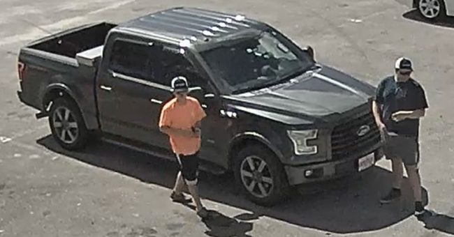 Surveillance footage showing the F-150 and the two alleged assailants, Kyle Sanderson and Christian Boyd. The image was released by the Flagler County Sheriff's Office. 