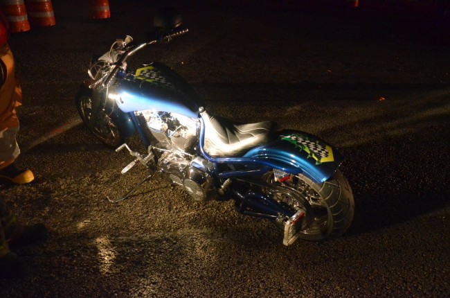 Randall Hatcher's bike. Hatcher narrowly averted being involved in the wreck. Click on the image for larger view. (© FlaglerLive)