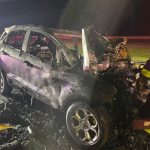 One of the two Ford SUVs involved in Monday evening's crash on I-95 near the weigh station, south of Palm Coast Parkway. (Palm Coast Fire Department)