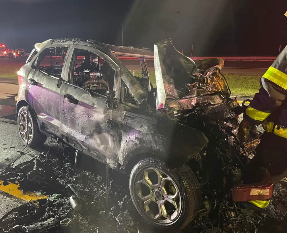 One of the two Ford SUVs involved in Monday evening's crash on I-95 near the weigh station, south of Palm Coast Parkway. (Palm Coast Fire Department)
