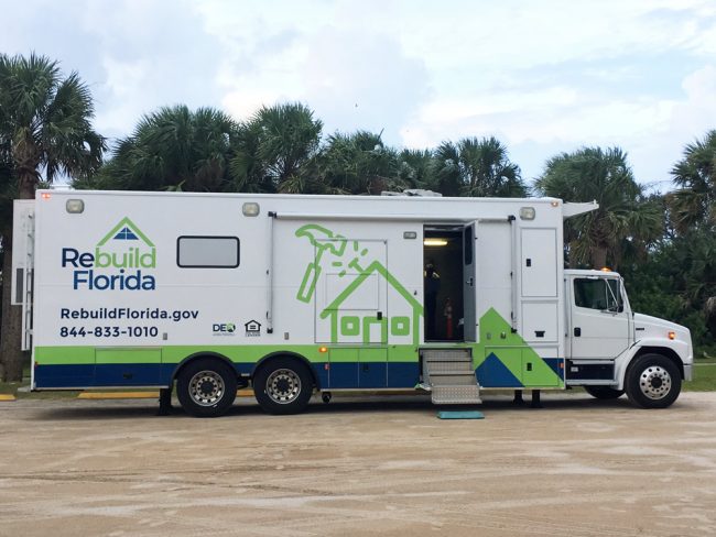 The Rebuild Florida truck is in front of the Flagler Beach Public Library through Saturday. (© FlaglerLive)