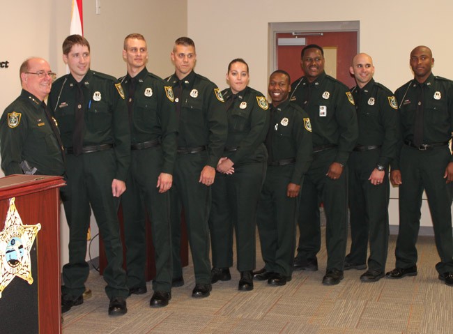 From left, Sheriff Jim  Manfre, Brad Stogdon, Leland Dawson, William Cochran, Sarah Casey, Marcus Dawson, Eric Josey, Grant Taylor and Domain Thomas.