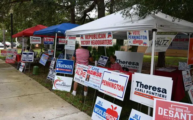 Republicans' red sea at the public library during the primary. (© FlaglerLive)