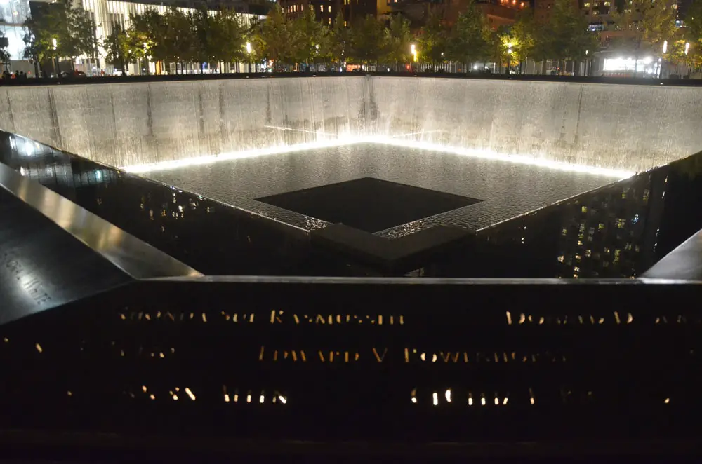 Reflecting pool night 9/11 memorial