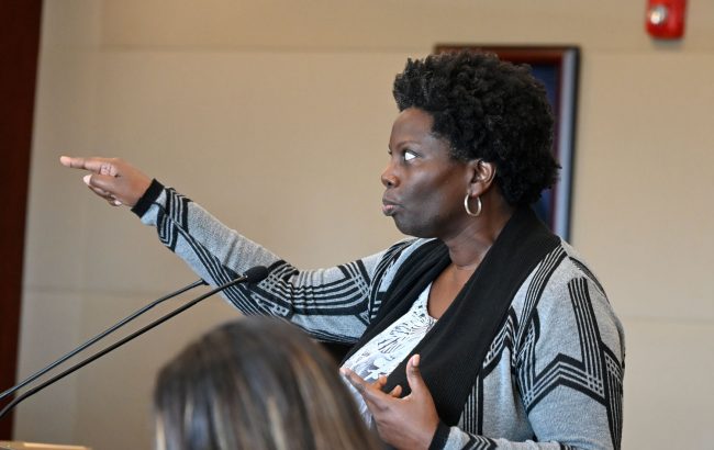 Assistant Public Defender Regina Nunnally during her closing this morning. (© FlaglerLive)