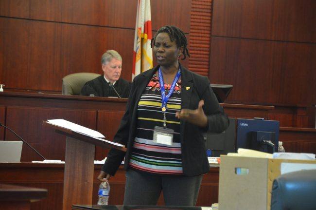 Assistant Public Defender Regina Nunnally, turning on her usual fire during closing. Click on the image for larger view. (© FlaglerLive)