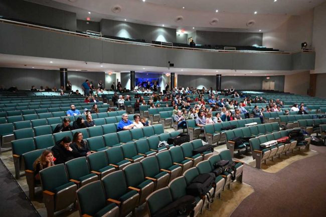 The rehearsal drew a large contingent of Flagler Youth Orchestra students, families and alumni, and a smattering of arts leaders. (© FlaglerLive)