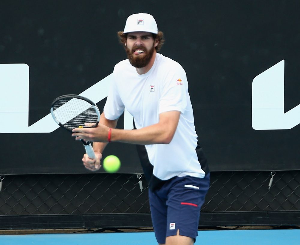 Reilly Opelka warming up for the Australian Open this week. (Tennis Australia)