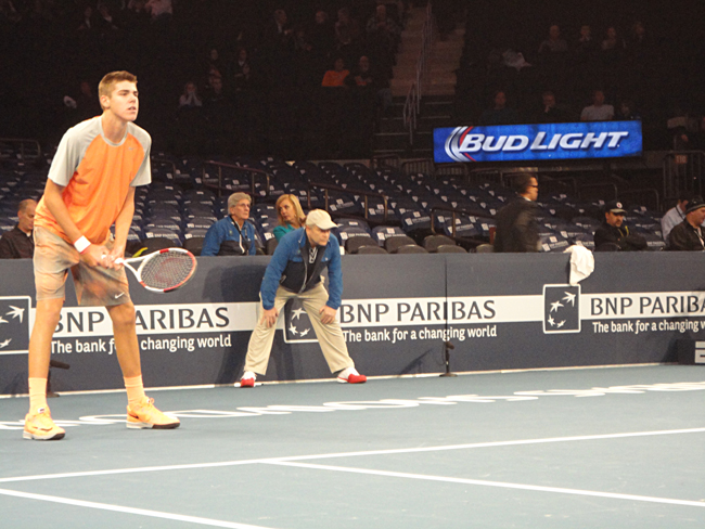 Palm Coast's Reilly Opelka made it to one of the world's premier sports arenas as he opened for Novak Djokovic and Andy Murray in an exhibition match at Madison Square Garden Monday evening. (c FlaglerLive)