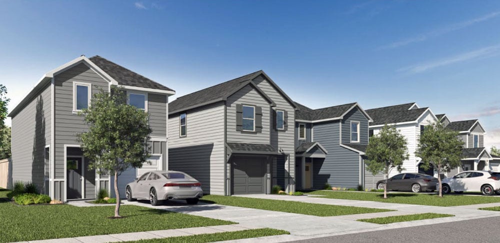 A rendering of the DR Horton houses replacing the townhomes.