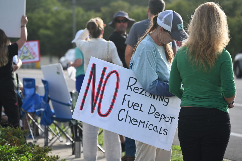 Protesters opposed to the rezoning demonstrated ahead of a Bunnell City Commission meeting last week. The item was not on the agenda. (© FlaglerLive)