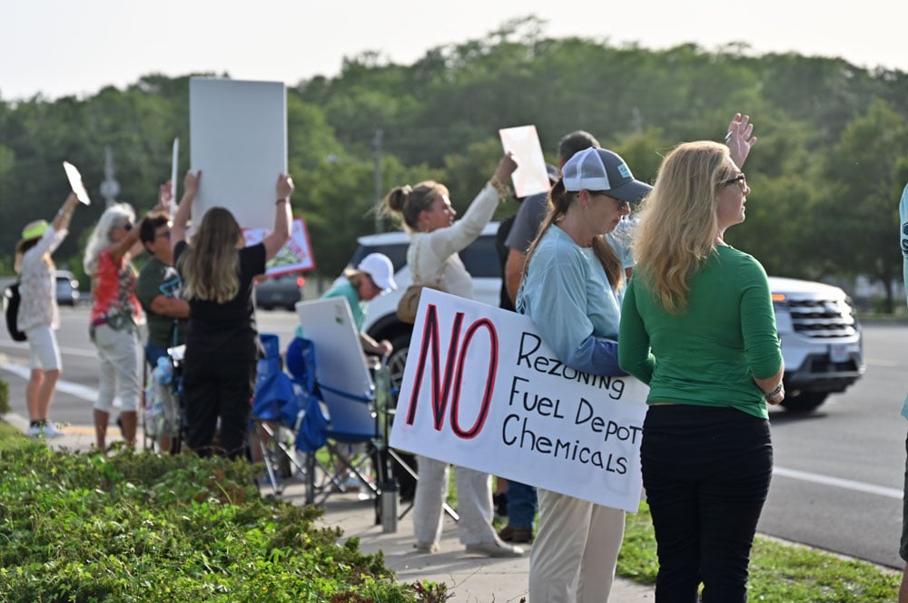 Protesters of a sprawling rezoning to industrial designations last June in Bunnell. (© FlaglerLive)