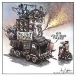 Trump accuses Democrats of violence by Michael de Adder, CagleCartoons.com