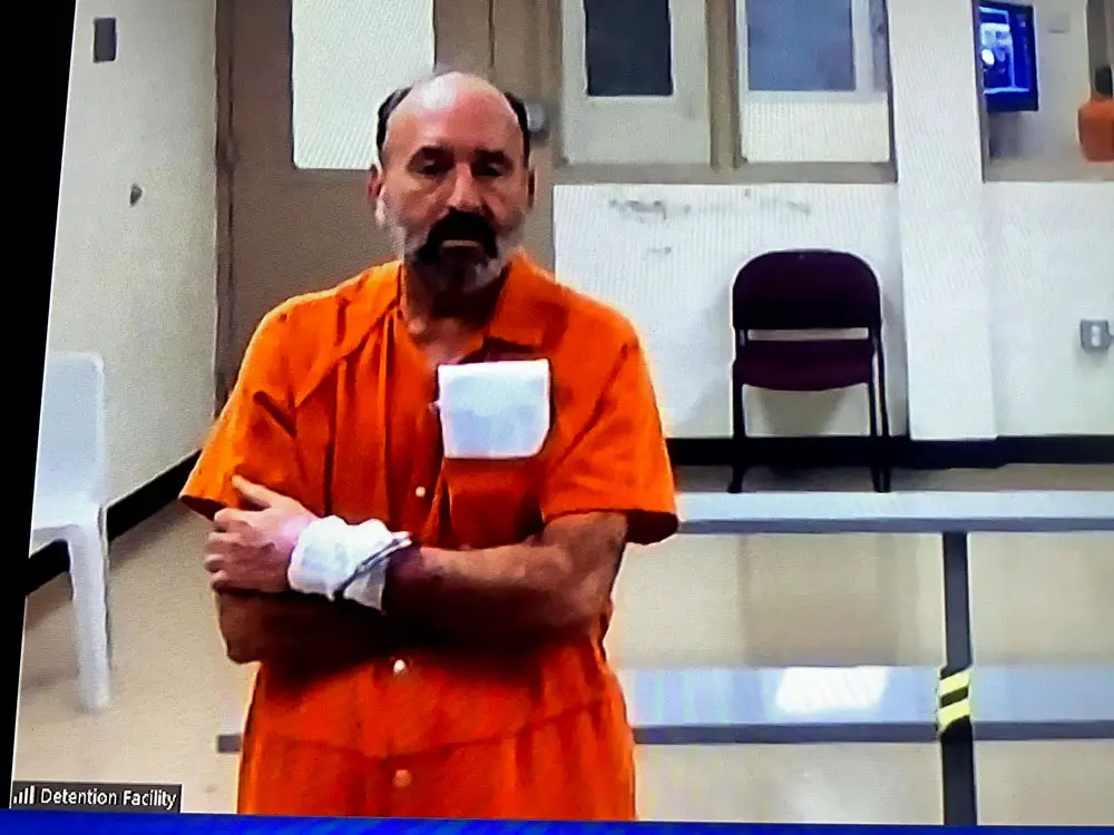 Richard Dunn appearing by zoom from the Flagler County jail during a hearing before Circuit Judge Terence Perkins Friday. (© FlaglerLive via zoom)