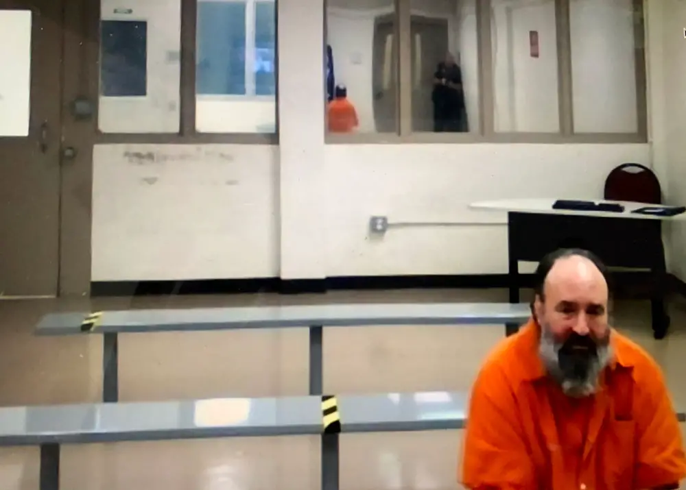 Richard Dunn zooming in this morning from the Flagler County jail. All participants in the hearing were on zoom except for the judge, who held the hearing from his courtroom. (© FlaglerLive)