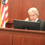 Judge Rick Orfinger, the retired Fifth District Circuit of Appeal judge, was sitting in for Circuit Court Judge Chris France at this afternoon's hearing. (© FlaglerLive)