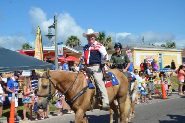 Sheriff Rick Staly was one of the few Flagler elected officials in Wednesday's Independence Day Parade in Flagler Beach <i>not</i> running for something. (© FlaglerLive)