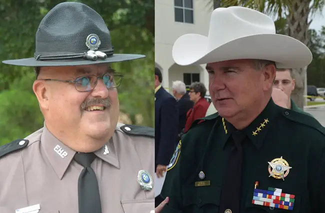 Florida Highway Patrol Cpl. Pete Young, left, and Flagler County Sheriff Rick Staly will face off, with two other, lesser-known contestants, at a competition to determine who the fastest lawman in the region is, (© FlaglerLive)