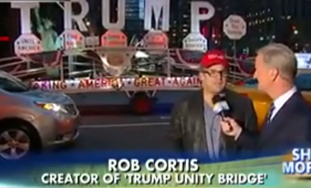 Rob Cortis being interviewed by Fox and Friends about his pro-Trump float and his crisscrossing the country with it, back in 2017. 