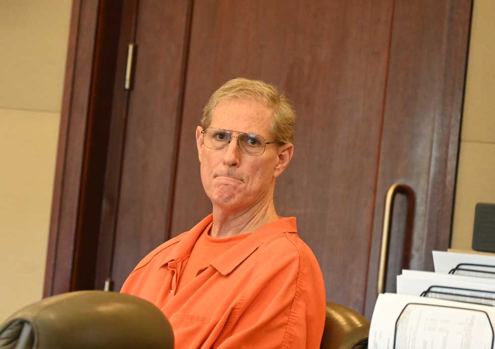 Robert Neal Batie in court today, immediately after the judge's decision not to dismiss the most severe count against him. The count exposes Batie to up to life in prison. (© FlaglerLive)