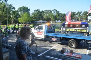 Bunnell Mayor Catherine Robinson addressing the crowd. Click on the image for larger view. (© FlaglerLive)