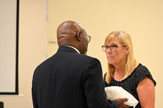 Mayor Catherine Robinson with City Manager Alvin Jackson. (© FlaglerLive)