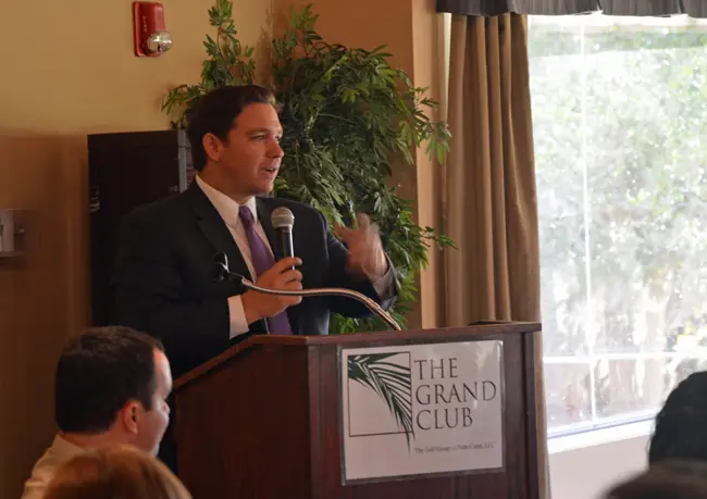 Ron DeSantis at the Grand Club at Pine Lakes today. (© FlaglerLive)