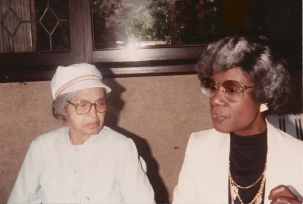 Rosa Parks, left, and Shirley Chisholm in the 1070s. (Library of Congress)