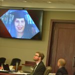 An image of Zuheily Roman Rosado the prosecution displayed during closing arguments in the case that ended with a guilty verdict for Joseph Bova, who sat between his two attorneys, Josh Mosley, left, and Matt Phillips, Monday in circuit court. (© FlaglerLive)