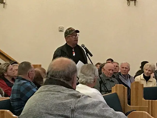 John Dance, a retired Florida Highway Patrol traffic homicide investigator, one of the 20-odd people who addressed a public hearing on a proposed roundabout on U.S. 1 Thursday evening, blamed victims and their human errors for crashes at the intersection of U.S. 1 and Old Dixie Highway. (© FlaglerLive)