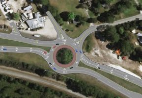 The proposed roundabout at the intersection of Old Dixie Highway and U.S. 1 is intended to drastically reduce the number of severe crashes at one of the county's most dangerous intersections. Two other such roundabouts are proposed for other dangerous intersections in Flagler. Click on the image for larger view. (DOT)