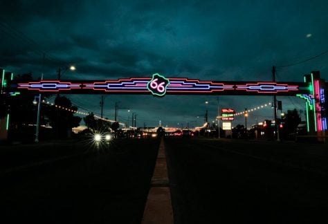 A stretch of Route 66 in Albuquerque, N.M., pictured on June 7, 2026. Towns and cities located along the highway are gearing up to celebrate the iconic road’s centennial. Heather Diehl/Getty Images