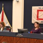 Flagler County School Board members Lauren Ramirez, left, and Janie Ruddy. (© FlaglerLive)