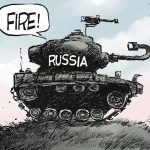 Russian Tank Misfire by Rivers, CagleCartoons.com