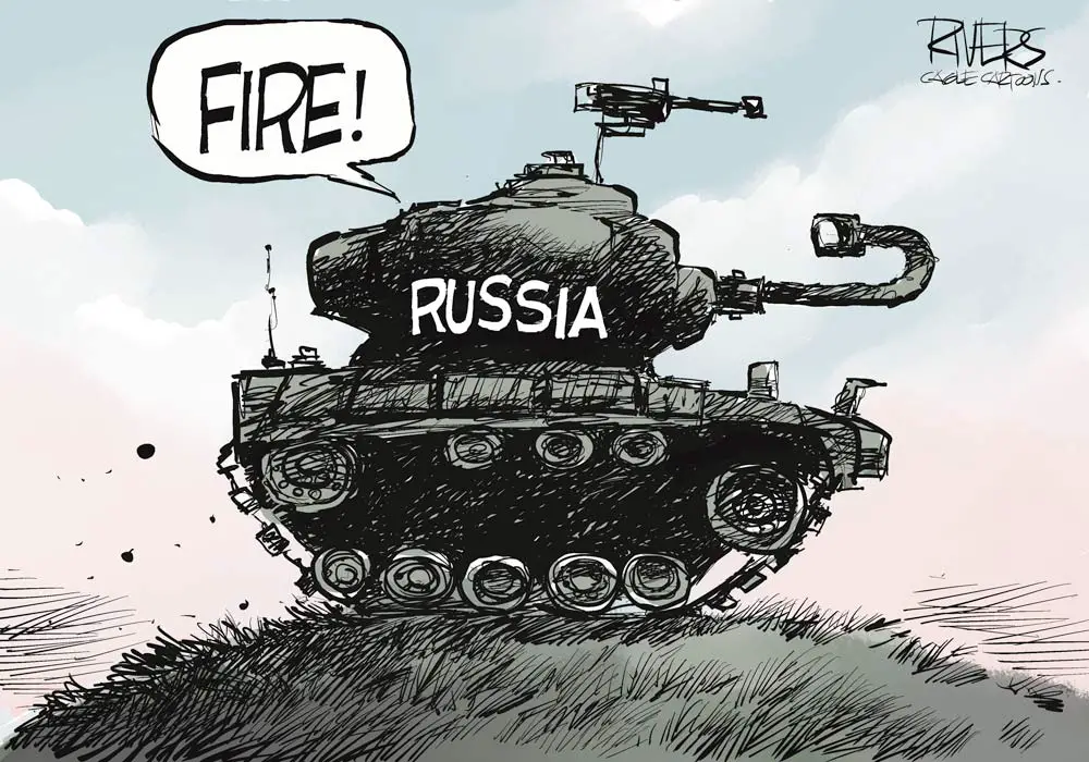 Russian Tank Misfire by Rivers, CagleCartoons.com