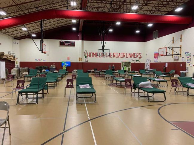 The special needs shelter at Rymfire Elementary this afternoon, ready for operations. It was not expecting a large demand. (Flagler Health Department)