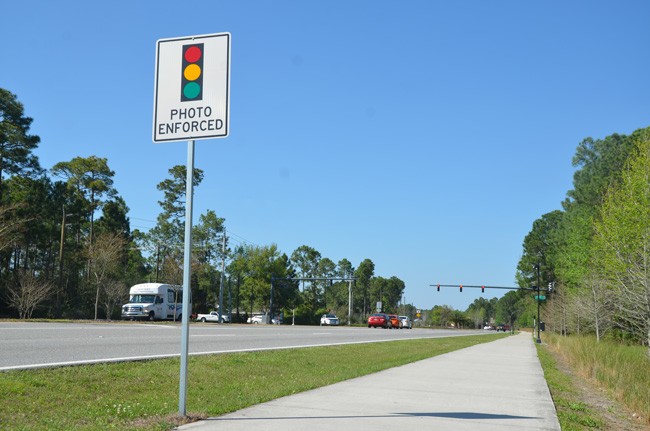 Not going away:  the  red-light camera at Rymfire and  Belle Terre Parkway, targeting northbound traffic, is one of the five that will remain until 2017. (c FlaglerLive)