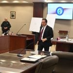 Attorney Anthony Sabatini, seen here in court last July, is representing former Flagler Beah employee Bryan Moisao in his whistleblower lawsuit against the city. (© FlaglerLive)