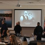 An audience of some 150 people who’d turned up for the celebration of life for Nancy and Jorge Salinas Sunday afternoon at the Palm Coast Community Center. (© FlaglerLive)